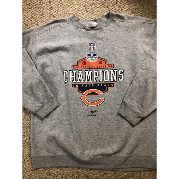 VTG Reebok NFL Chicago Bears 2001 NFC Central Division Champs Gray Sweatshirt 2X - Picture 1 of 7